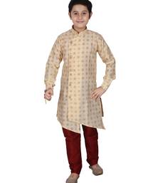 Gold Floral Design Silk  Boys Kurta Pajama Set