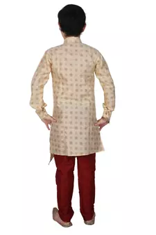Gold Floral Design Silk  Boys Kurta Pajama Set