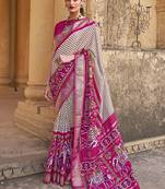 Magenta printed silk saree with blouse