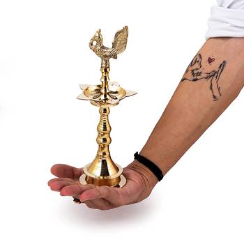 ROLIMOLI Brass Pure Kerala KuthuVilakku Peacock Design Top Long stand Diya Samay Diya for Pooja 1