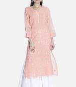 Seva Chikan Hand Embroidered Peach Cotton Lucknowi Chikankari Kurti
