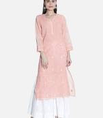 Hand Embroidered Peach Cotton Chikankari-Kurtis