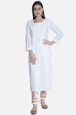 Hand Embroidered White  Cotton Chikankari-Kurtis 1