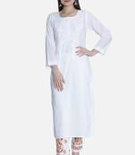 Hand Embroidered White  Cotton Chikankari-Kurtis