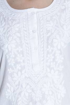 Hand Embroidered White  Cotton Chikankari-Kurtis 4