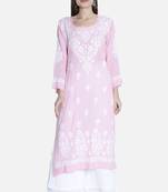 Hand Embroidered Pink  Cotton Chikankari-Kurtis