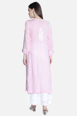 Hand Embroidered Pink  Cotton Chikankari-Kurtis 2