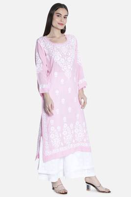 Hand Embroidered Pink  Cotton Chikankari-Kurtis 3