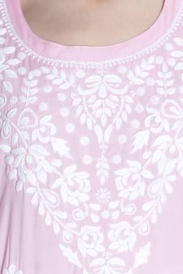 Hand Embroidered Pink  Cotton Chikankari-Kurtis 4