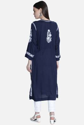 Hand Embroidered Navy-Blue Cotton Chikankari-Kurtis 2