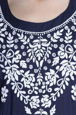 Hand Embroidered Navy-Blue Cotton Chikankari-Kurtis 4