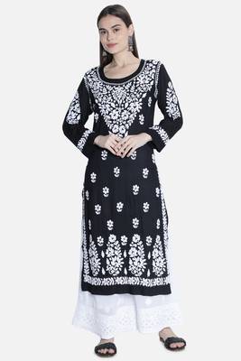 Seva Chikan Hand Embroidered Black Cotton Chikankari-Kurtis 1