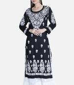 Seva Chikan Hand Embroidered Black Cotton Chikankari-Kurtis