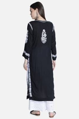 Seva Chikan Hand Embroidered Black Cotton Chikankari-Kurtis 2