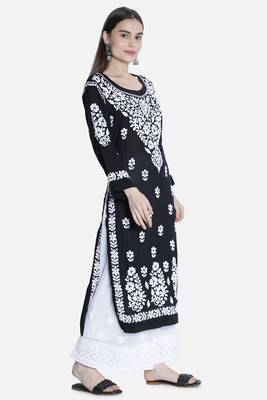 Seva Chikan Hand Embroidered Black Cotton Chikankari-Kurtis 3