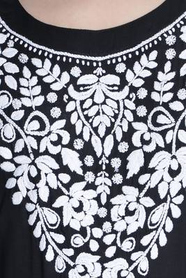 Seva Chikan Hand Embroidered Black Cotton Chikankari-Kurtis 4