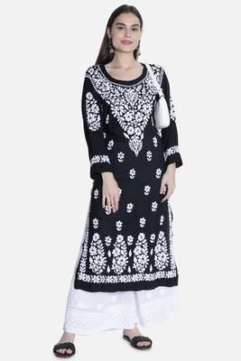 Seva Chikan Hand Embroidered Black Cotton Chikankari-Kurtis 5
