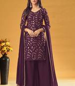 Purple embroidered georgette salwar kameez