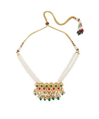 Multi-Color Shell Pearl Necklace with Hydro Polkis, Rubies and Emeralds 2
