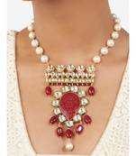 Multi-Color Shell Pearl Necklace  with Hydro Polkis, Red Onyx Carvings and Drops