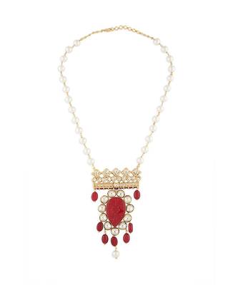 Multi-Color Shell Pearl Necklace  with Hydro Polkis, Red Onyx Carvings and Drops 2