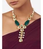 Multi-Color Shell Pearl Necklace  with Green Agate Beads and Hydro Polkis