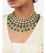 Gold Shell Pearl Necklace  with Hydro Polkis and Green Onyx Beads