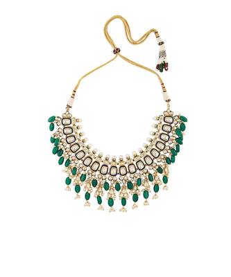 Gold Shell Pearl Necklace  with Hydro Polkis and Green Onyx Beads 2