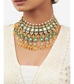 Multi-Color Meenakari Shell Pearl Necklace  with Hydro Polkis and Yellow Jade Beads