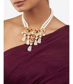 Multi-Color Shell Pearl Necklace  with Hydro Polkis, Rubies and Emeralds