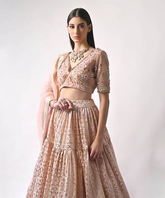 Peach Hand Embroidered Lehenga Set 2