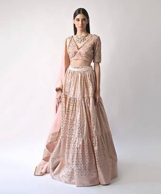 Peach Hand Embroidered Lehenga Set 1