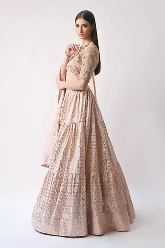 Peach Hand Embroidered Lehenga Set