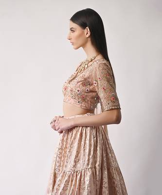 Peach Hand Embroidered Lehenga Set 4