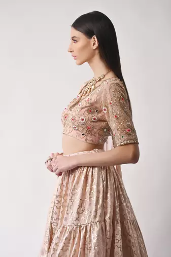 Peach Hand Embroidered Lehenga Set