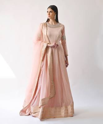 Peach Hand Embroidered Kalidar Anarkali Set 1