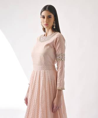 Peach Hand Embroidered Kalidar Anarkali Set 2