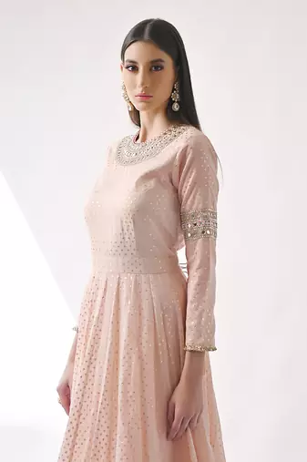 Peach Hand Embroidered Kalidar Anarkali Set