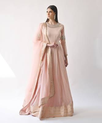 Peach Hand Embroidered Kalidar Anarkali Set 3