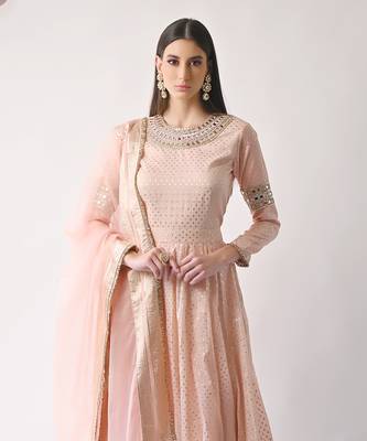 Peach Hand Embroidered Kalidar Anarkali Set 4