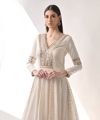 Ivory Hand Embroidered Kalidar Anarkali Set 2