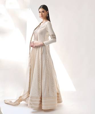Ivory Hand Embroidered Kalidar Anarkali Set 5