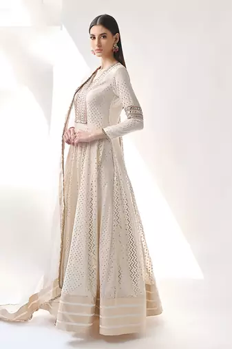 Ivory Hand Embroidered Kalidar Anarkali Set