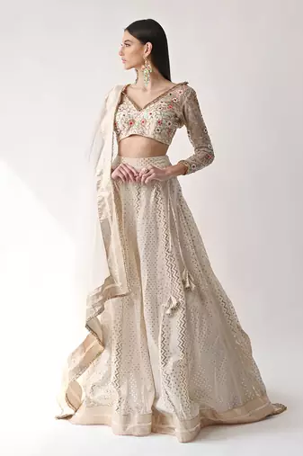 Ivory Hand Embroidered Lehenga Set