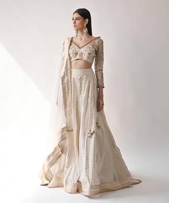Ivory Hand Embroidered Lehenga Set 3