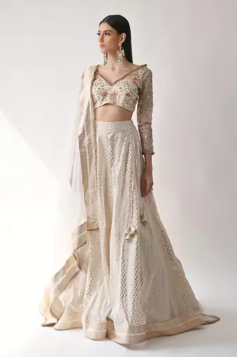 Ivory Hand Embroidered Lehenga Set