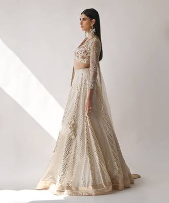 Ivory Hand Embroidered Lehenga Set 4