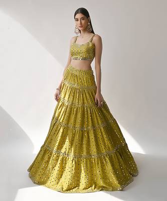 Olive Yellow Embroidered Lehenga Set 1