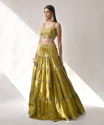 Olive Yellow Embroidered Lehenga Set 2