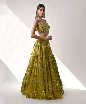 Olive Yellow Embroidered Lehenga Set 3